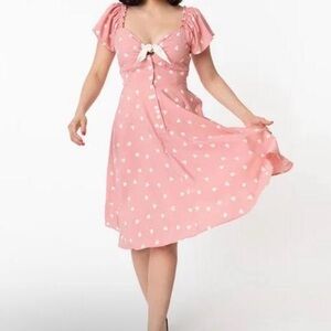 Unique Vintage Ellias Dress - Pink & White Hearts
